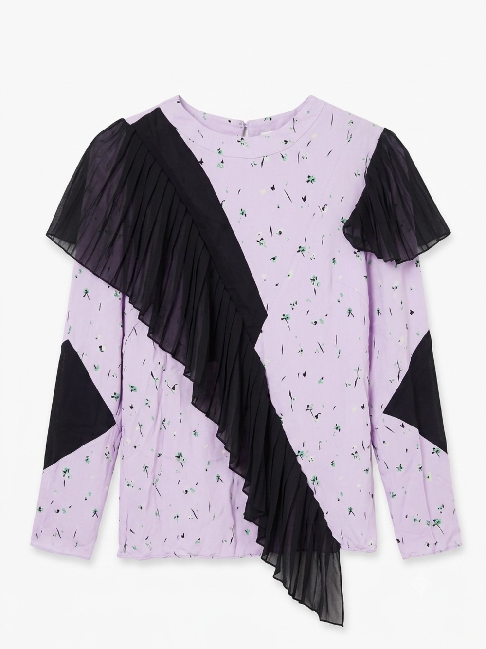 ASOS Lavender Floral Blouse with Black Pleated Ruffle